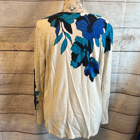 Chico’s Cool Floral Sweater Spun Cotton V-neck Long Sleeve Chicos Size 2 Large - Picture 6 of 11
